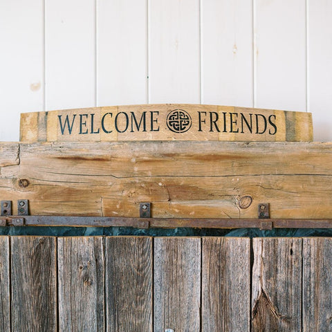 WELCOME FRIENDS Wine Barrel Stave (Horizontal) - Staving Artist Woodwork