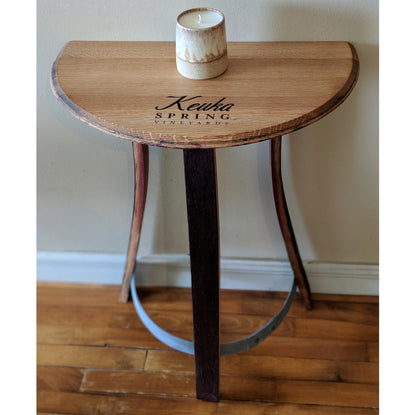 Engraved Barrel Head Half Moon Table - Staving Artist Woodwork