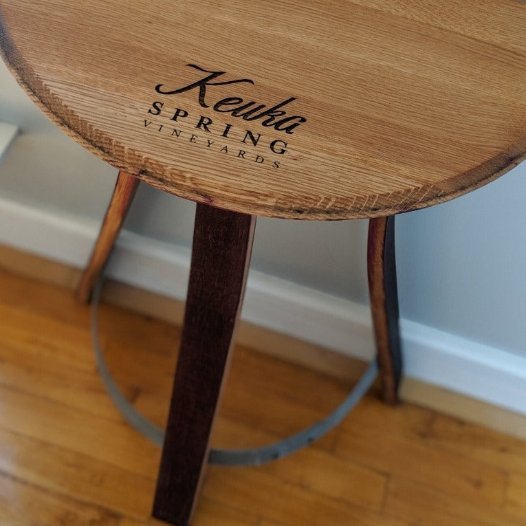 Engraved Barrel Head Half Moon Table - Staving Artist Woodwork