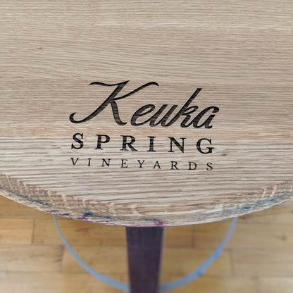 Engraved Barrel Head Half Moon Table - Staving Artist Woodwork