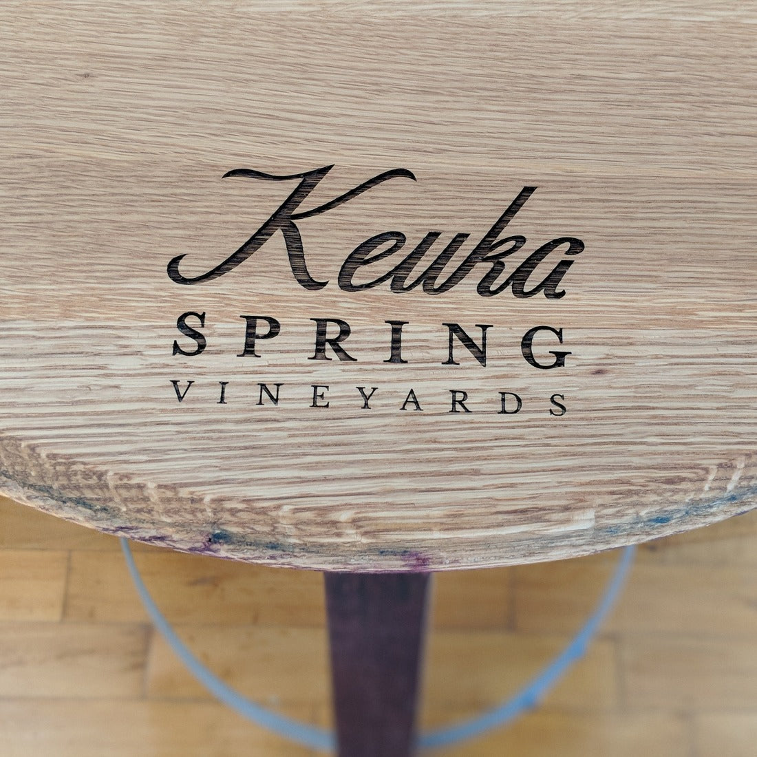 Engraved Barrel Head Half Moon Table - Staving Artist Woodwork