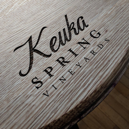 Engraved Barrel Head Half Moon Table - Staving Artist Woodwork