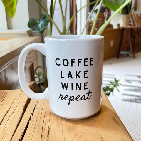 FLX Coffee, Lake, Wine, Repeat Mug - Staving Artist Woodwork
