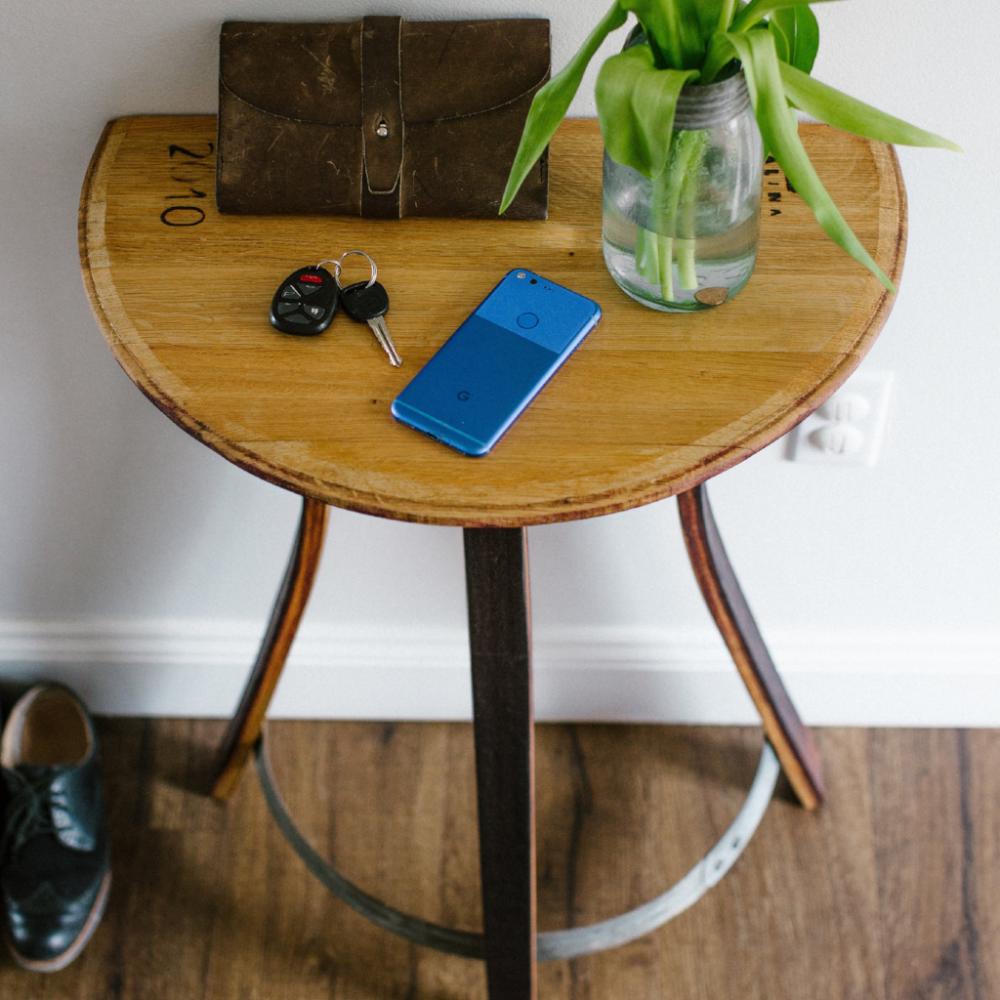 2/3 Barrel Head Demi Lune Table - Staving Artist Woodwork