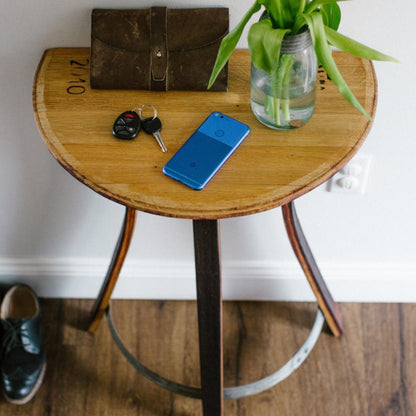 2/3 Barrel Head Demi Lune Table - Staving Artist Woodwork