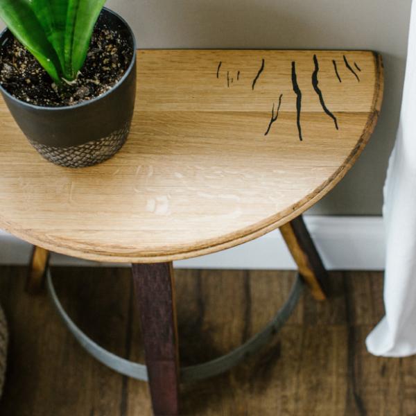 Half Moon Table | Wine Barrel Oak – Staving Artist Woodwork