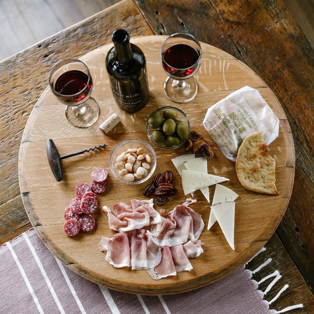 Charcuterie board wine barrel lazy Susan - Staving Artist Woodwork